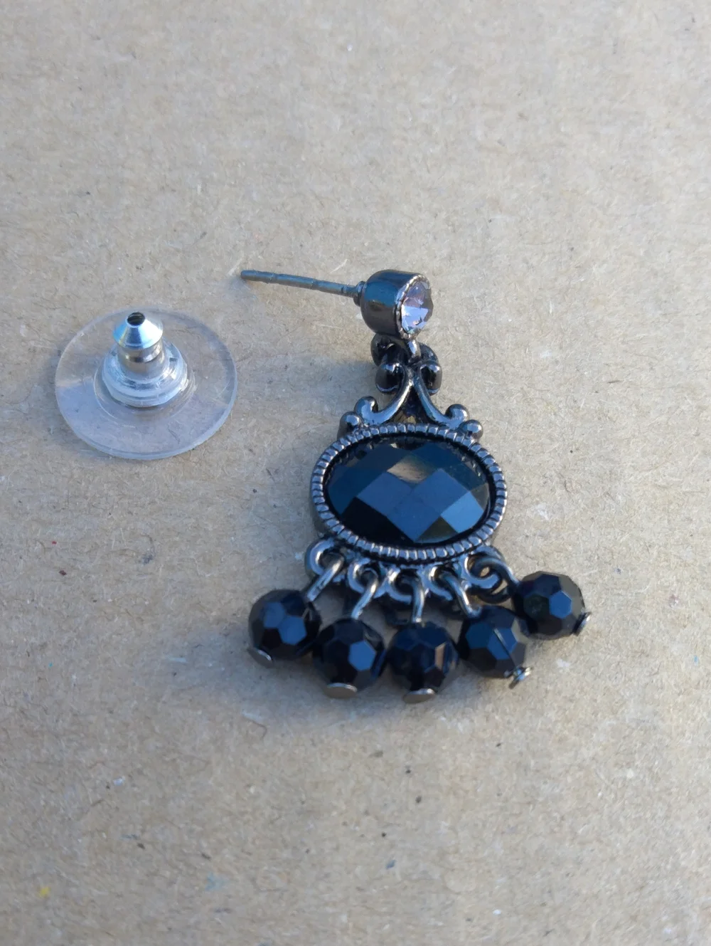 1928 Black Faceted Chandelier Drop Earrings 23068 Gothic/Victorian-inspired